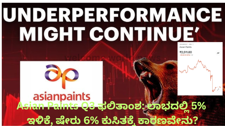 Asian Paints Q3 ಫಲಿತಾಂಶ: ಲಾಭದಲ್ಲಿ 5% ಇಳಿಕೆ, ಷೇರು 6% ಕುಸಿತಕ್ಕೆ ಕಾರಣವೇನು?