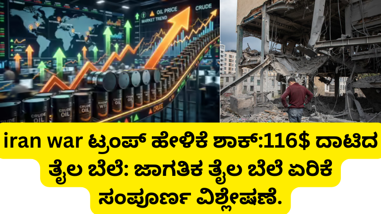 iran war ಟ್ರಂಪ್ ಹೇಳಿಕೆ ಶಾಕ್:116$ ದಾಟಿದ ತೈಲ ಬೆಲೆ: ಜಾಗತಿಕ ತೈಲ ಬೆಲೆ ಏರಿಕೆ ಸಂಪೂರ್ಣ ವಿಶ್ಲೇಷಣೆ.
